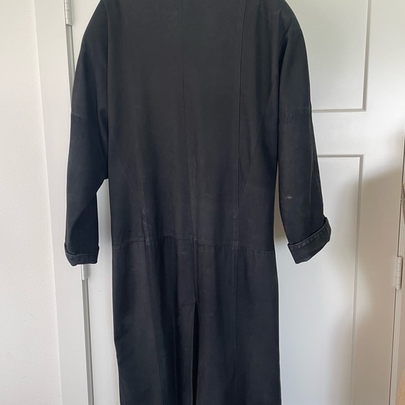 Vintage 80s Gino di Giorgio Black Leather Button Up Trench Coat Size L - Picture 10 of 16